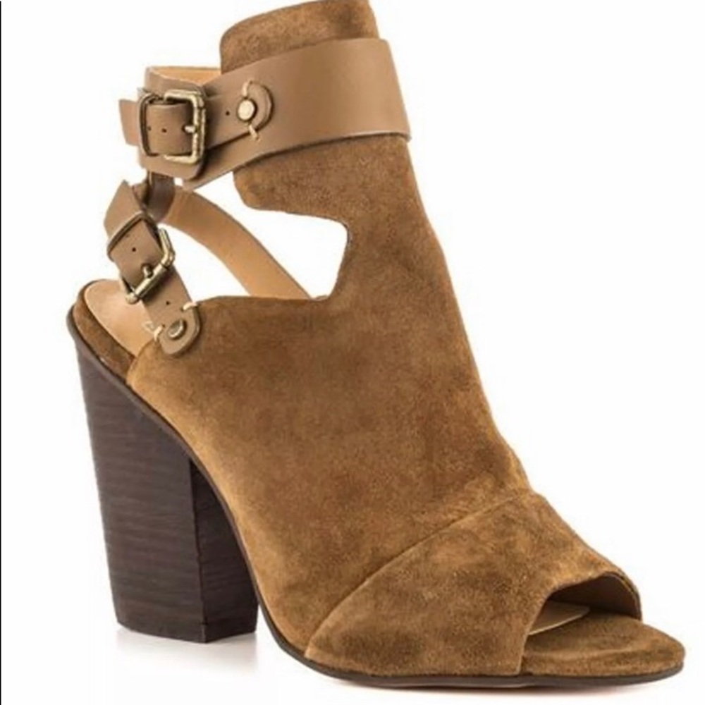 JOES JEANS BELOVE BOOTIE HEEL  KHAKI SUEDE SHOE  8
